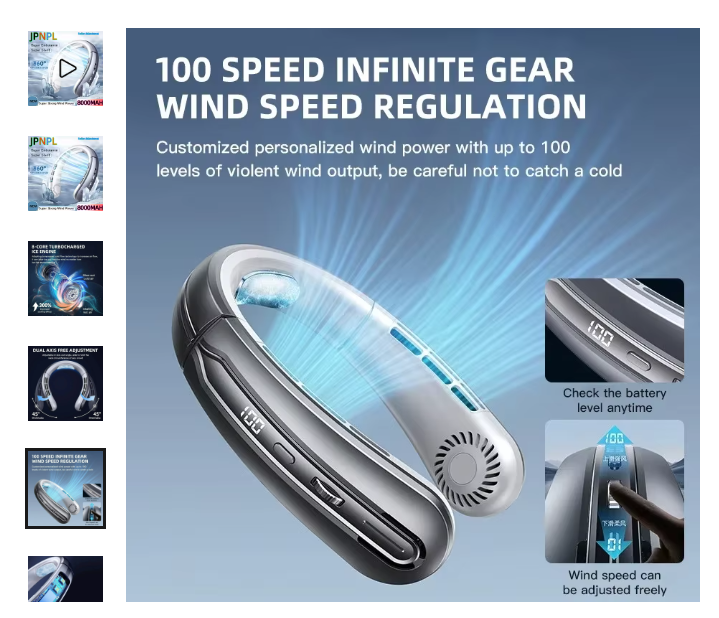 Ventilateur Tour de Cou Sans Fil — 3 Vitesses